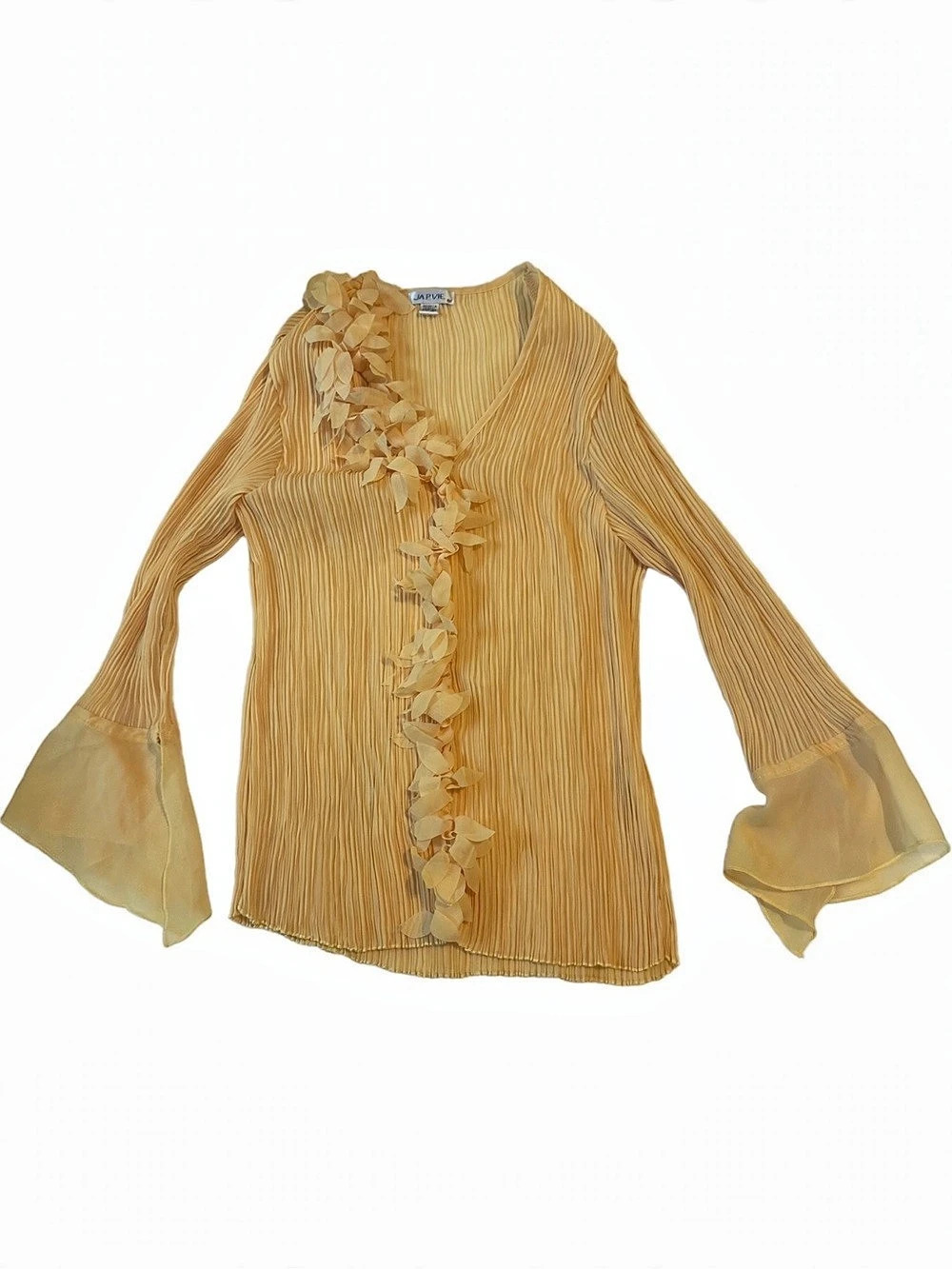 JAIPUR Pleated Floral Blouse in Yellow Size Medium